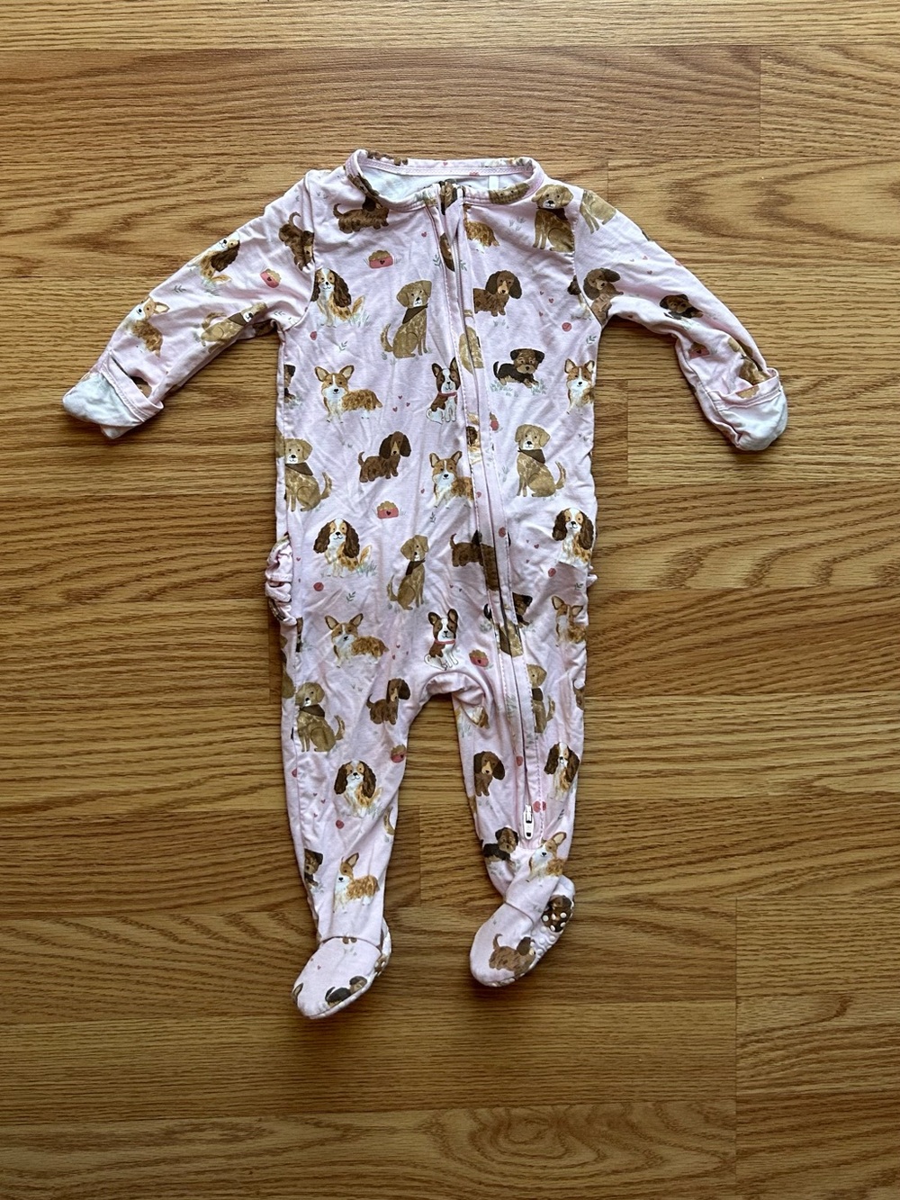 Angel Dear Two Zipper Pink Footie Pajamas Best Friends Dog Print 3-6 Month